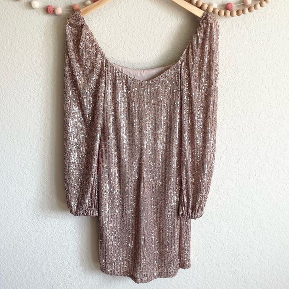 NWT B Darlin Fitted Sequin Dress with Balloon Sleeves in Champagne Juniors 5/6 - Picture 3 of 8